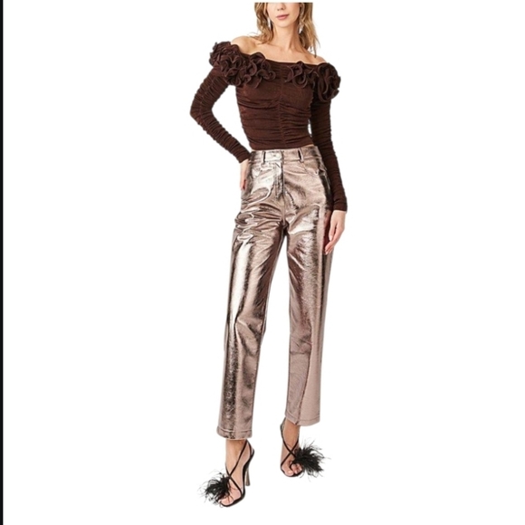 Amylynn Yasmine Metallic Straight faux leather pants size L - Picture 2 of 11